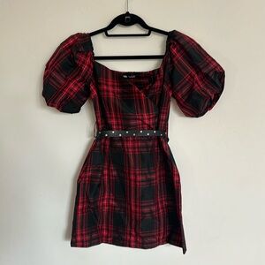 Zara, red and black checkered mini dress.